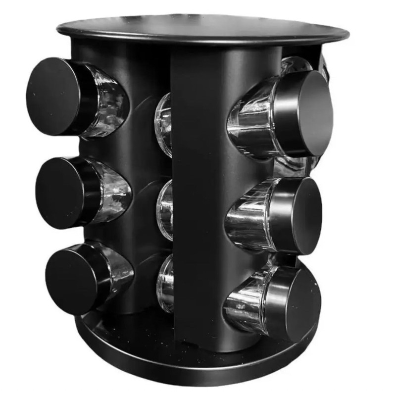 Porta Tempero Condimento Inox Preto 13 Peças Giratório Wincy
