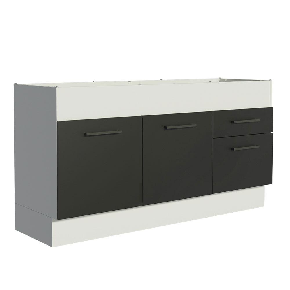 Balcão de Pia Cozinha 150 cm 2 Portas e 2 Gavetas (Sem Tampo e Pia) Branco/Preto Agata Madesa - Home & Living