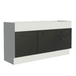 Balcão de Pia Cozinha 150 cm 2 Portas e 2 Gavetas (Sem Tampo e Pia) Branco/Preto Agata Madesa
