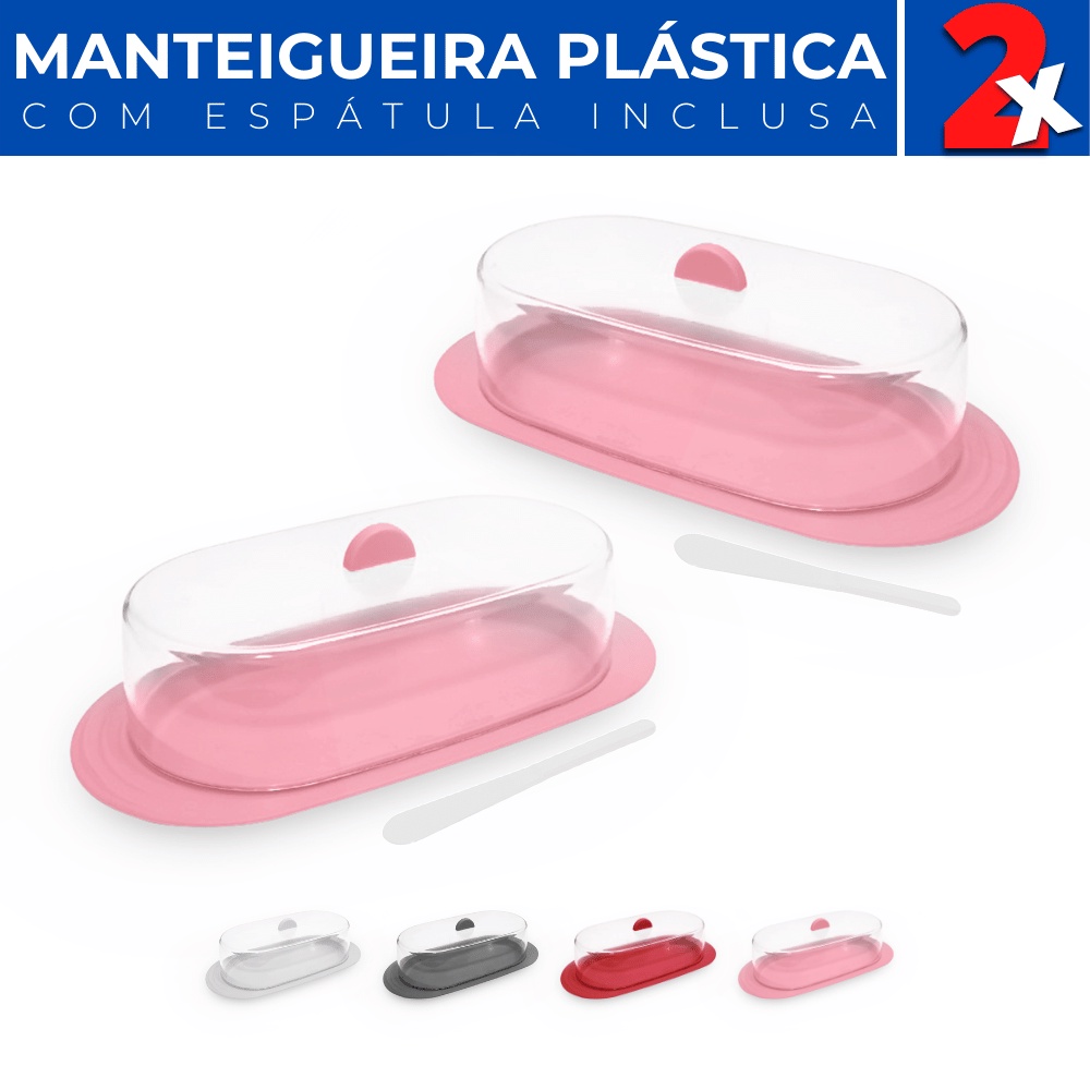 Kit 2 Manteigueira Porta Manteiga de Plastico Tampa Espatula