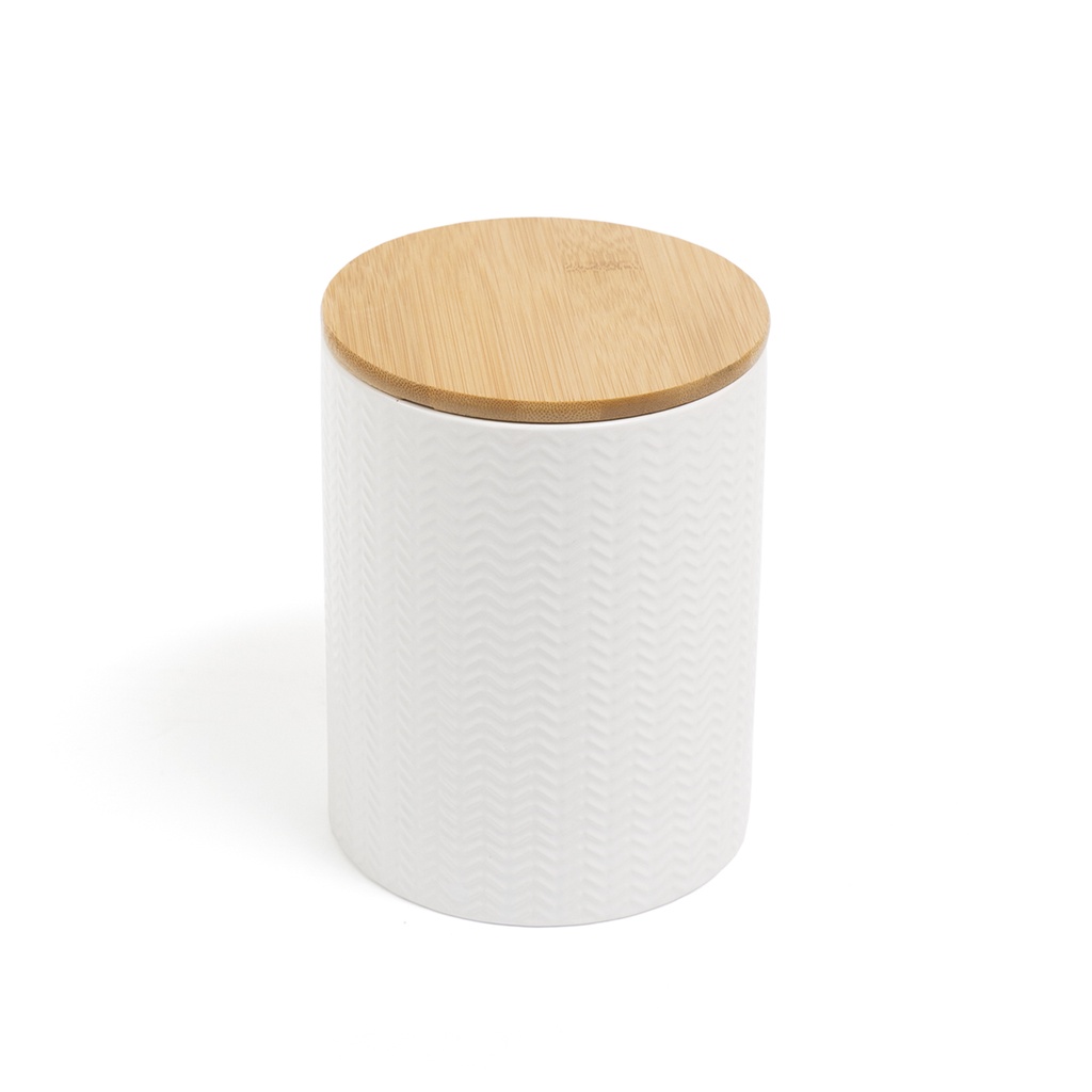 Pote zig zag dolomita com tampa de bambu médio 1,2l - Oikos em Oferta na Shopee