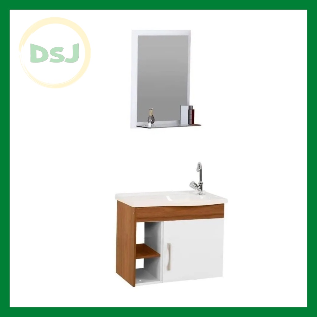 Armário Banheiro Kit Turim Susp 2 Nicho 55,5cm + Pia+ Espelho