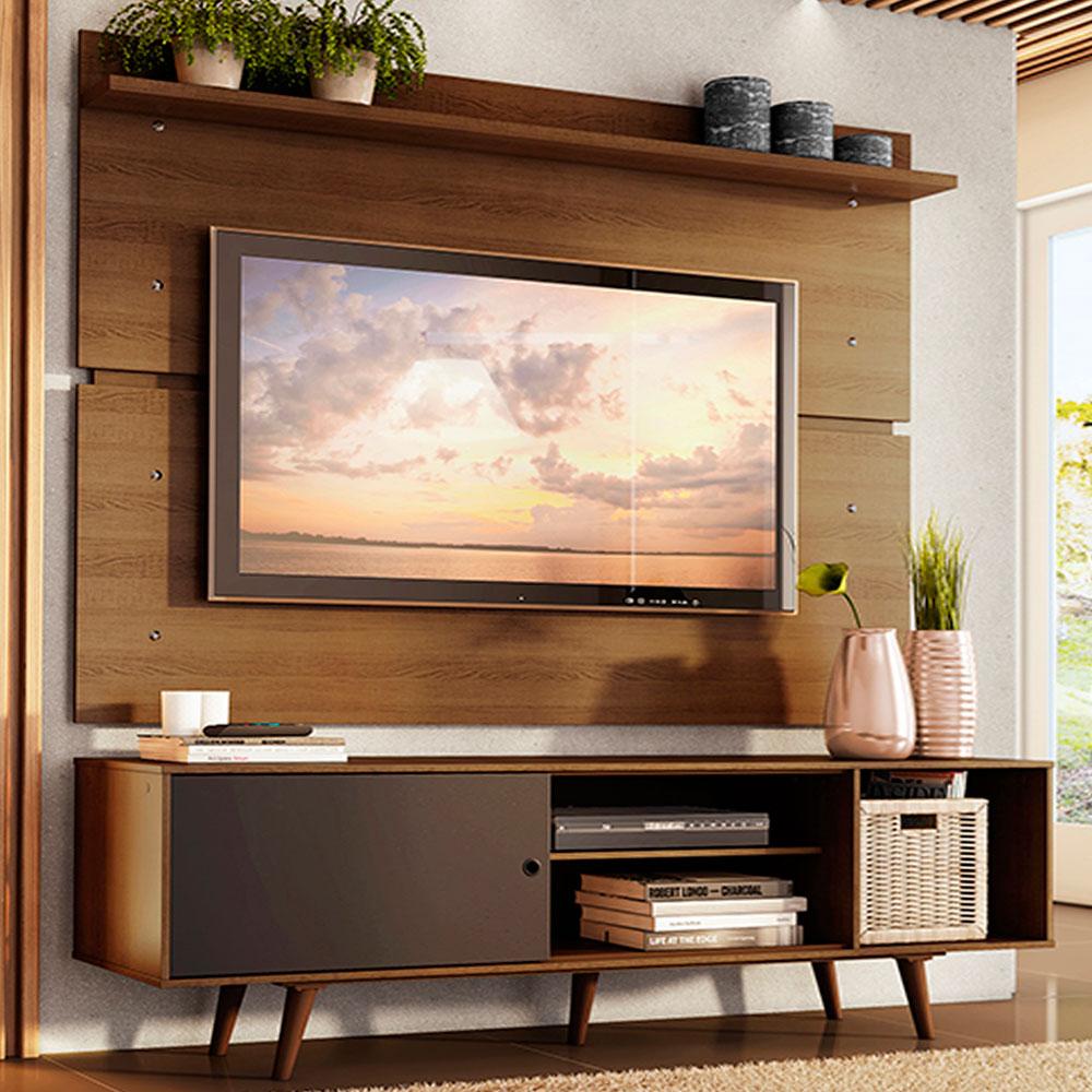 Rack Madesa Dubai e Painel para TV até 65 Polegadas com Pés - Rustic/Preto 7K5Z em Oferta na Shopee