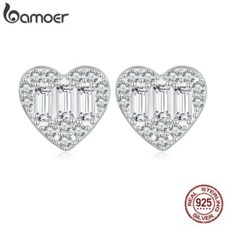 Bamoer 925 Prata Simples Brincos Em Forma De Coração Moda Joalheria Para Mulheres