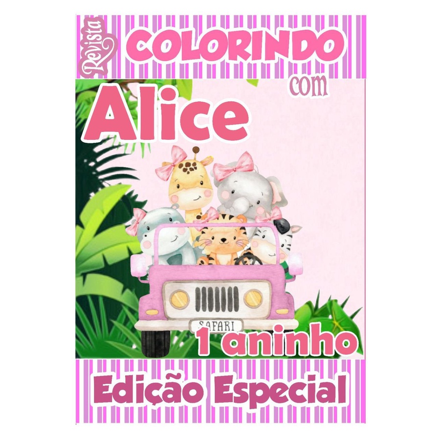 Livro De Colorir Personalizado / Revistinha de Colorir  - Tema Safari Baby