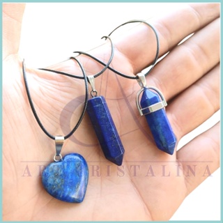 Colar Lápis-lazúli Pedras Naturais, Cordão Regulável - Coração, Ponta Pendulo, Pendulo em Metal ! em Oferta na Shopee