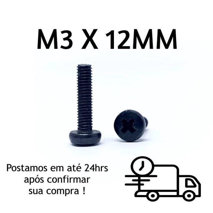 20 Peças Parafuso Panela Phillips M3 X 12mm Oxidado Preto
