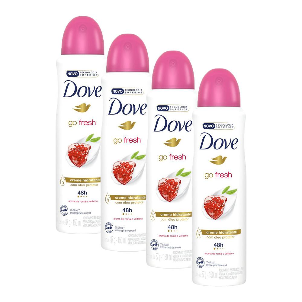 Kit 4 Desodorantes Antitranspirante Dove Go Fresh Romã e Verbena 150ml cada em Oferta na Shopee