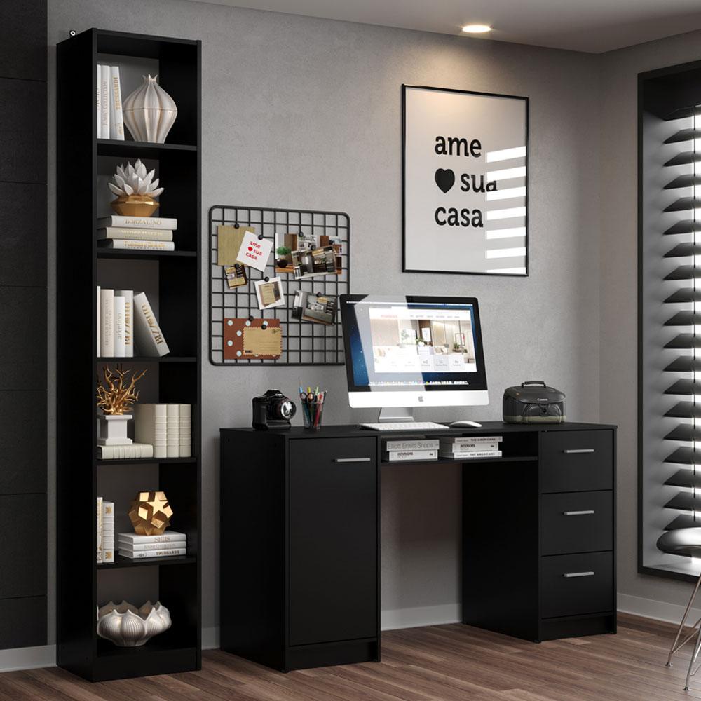 Escrivaninha Madesa Alaska + Estante Livreiro 6906 - Preto - Home & Living