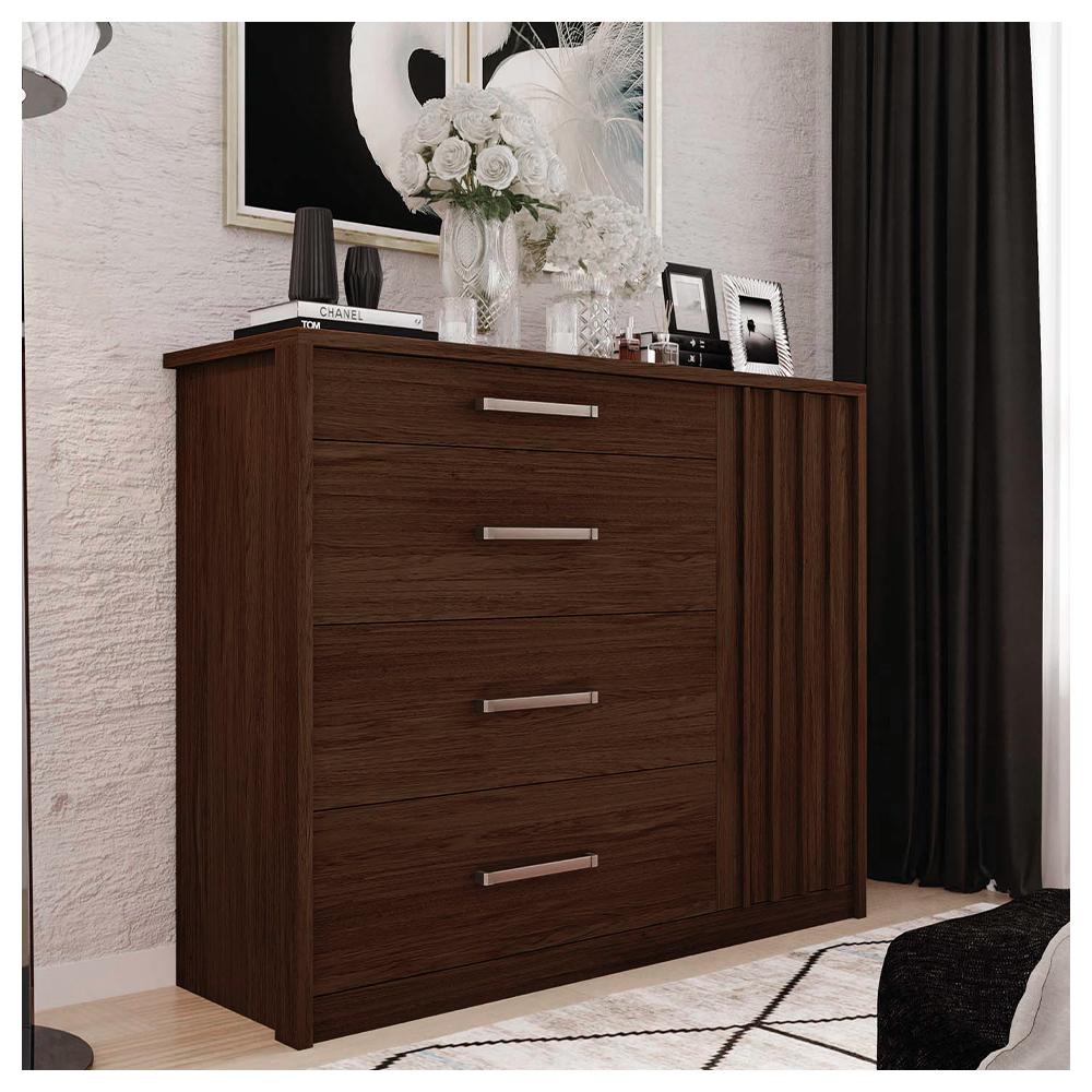 Cômoda Sapateira 1 Porta 4 Gavetas Marrom Palacius Caemmun em Oferta na Shopee