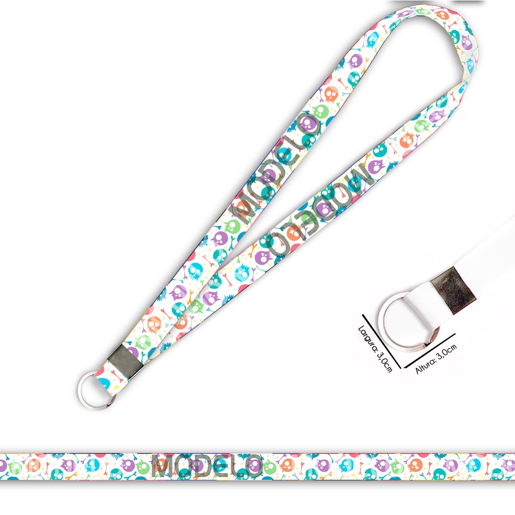 Cordão personalizado Caveira Mexicana para crachá ou chaveiro com Argola Italiana