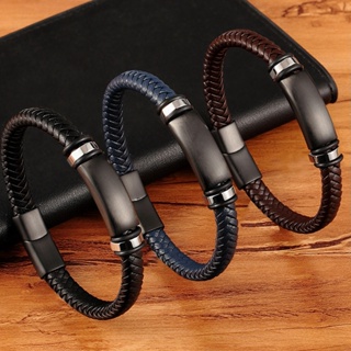 Novo Luxo Acessórios De Aço Inoxidável Combinação De Couro Genuíno 3 Cores Braceletes Masculinas Pulseira Tecido Para Aniversário Masculino em Oferta na Shopee