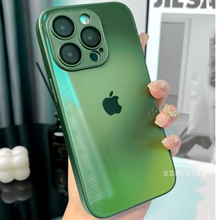 Capa De Celular De Vidro Verde Gradiente Avançado Compatível Com IPhone 14 11 13 12 Pro Max Casing 14Plus Tampa Traseira À Prova De Queda , Película De Lente