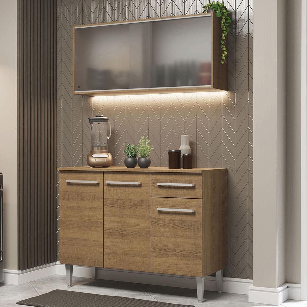 Armário de Cozinha Compacta Emilly 105cm com Armário e Balcão Rustic Emilly Madesa 01 - Home & Living