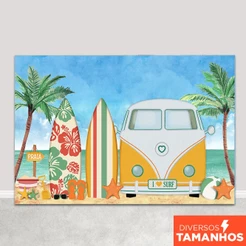 Painel Fundo Fotográfico Praia Cenário Kombi Sublimado Em Tecido - FFP-137