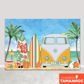 Painel Fundo Fotográfico Praia Cenário Kombi Sublimado Em Tecido - FFP-137