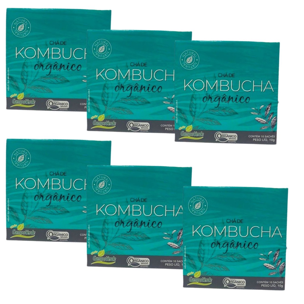 Kit 6cx Chá Kombucha Orgânico – Chá Verde Fermentado, Hortelã e Mate - Imunidade - (60 sachês)