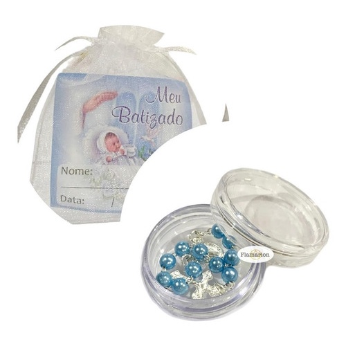 Lembrancinha Batismo Porta Terço Saquinho Mini Tercinho Azul