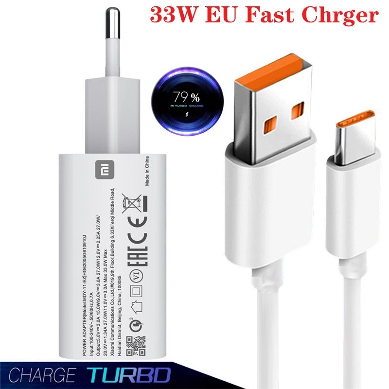 Carregador Turbo 33w Para Xiaomi Pad 5 Redmi Nota 10 Ue QC3.0 Carregamento Rápido Cabo De Telefone Poco X3 M3 Mi 11T 5G12 12X