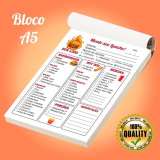Bloco de Pedido Lanchonete e Hambúrguer - Personalizado - 14x20cm - 50 folhas