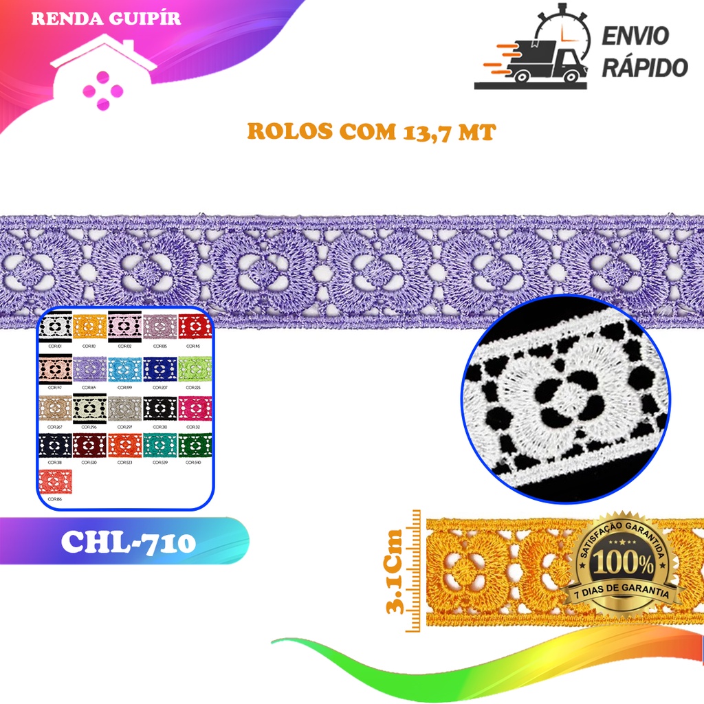 Renda Guipir CHL-710 3.1 Cm - Rolo C/13.7 Metros