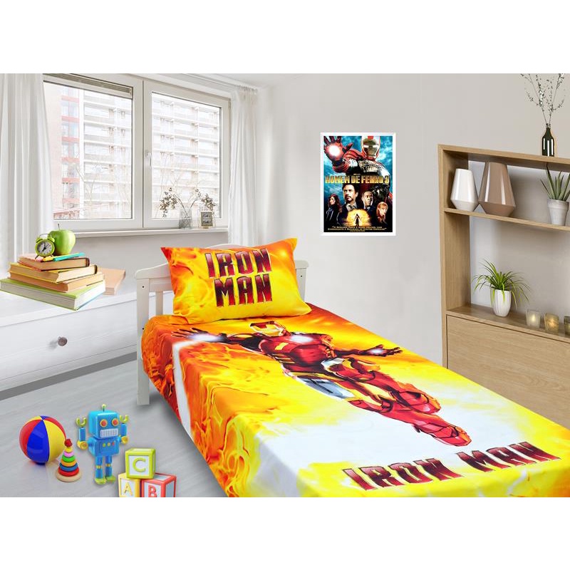 Jogo De Lençol E Fronha Homem de Ferro 1 Kit 2pçs, Cobreleito