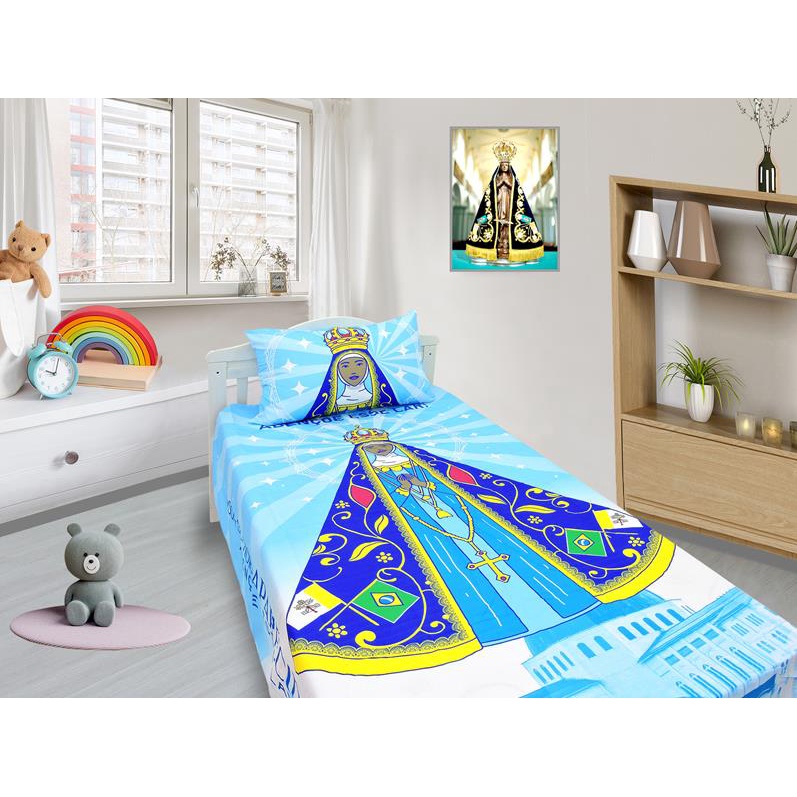 Jogo De Lençol E Fronha Nossa Senhora Kit 2pçs, Cobreleito em Oferta na Shopee