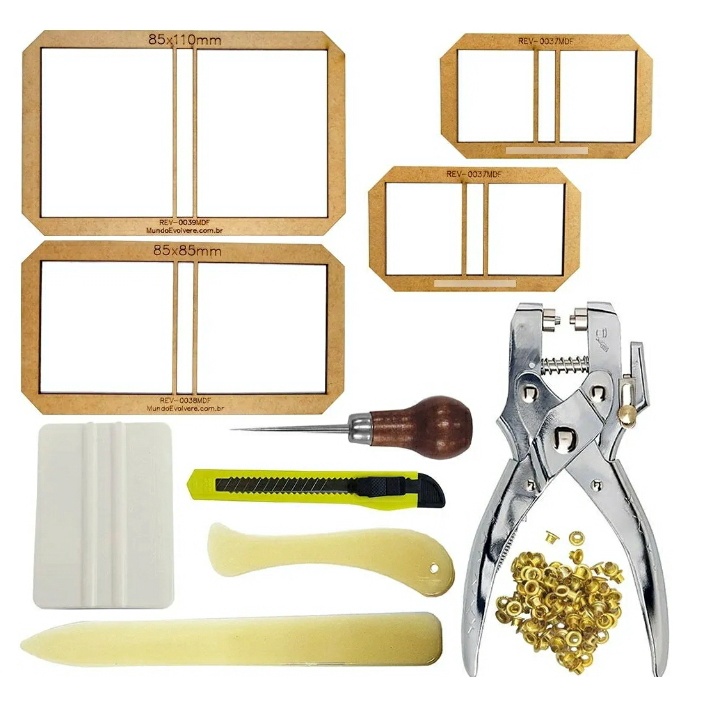 Kit Gabarito Post It Cartonagem + Alicate De Ilhós em Oferta na Shopee