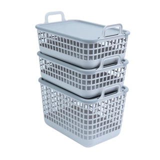 Kit 3 cestos telados c/ tampa de plástico 2p/1m cinza– Oikos