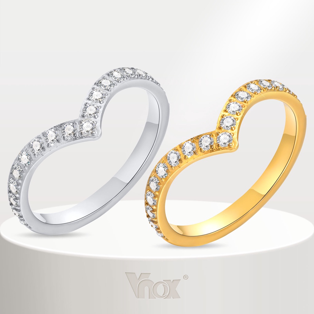 Anéis De Noivado Vnox Gld Plated V , Anel De Diamantes Brilhantes Completos Para Mulheres - Fashion Accessories