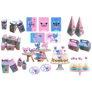 Lembrancinha decoração para festa stitch e angel azul e rosa caixinhas docinho aniversário infantil em Oferta na Shopee