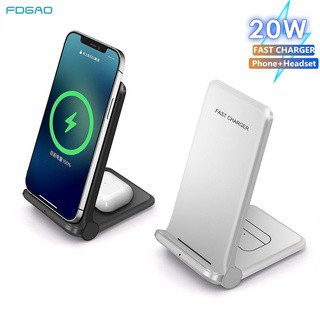 Carregador Sem Fio Qi 20W Rápido 2 Em 1 Suporte De Carregamento De Indução Para Samsung S10 S20 S21 iPhone 12 11 XS XR X 8 Airpods Pro
