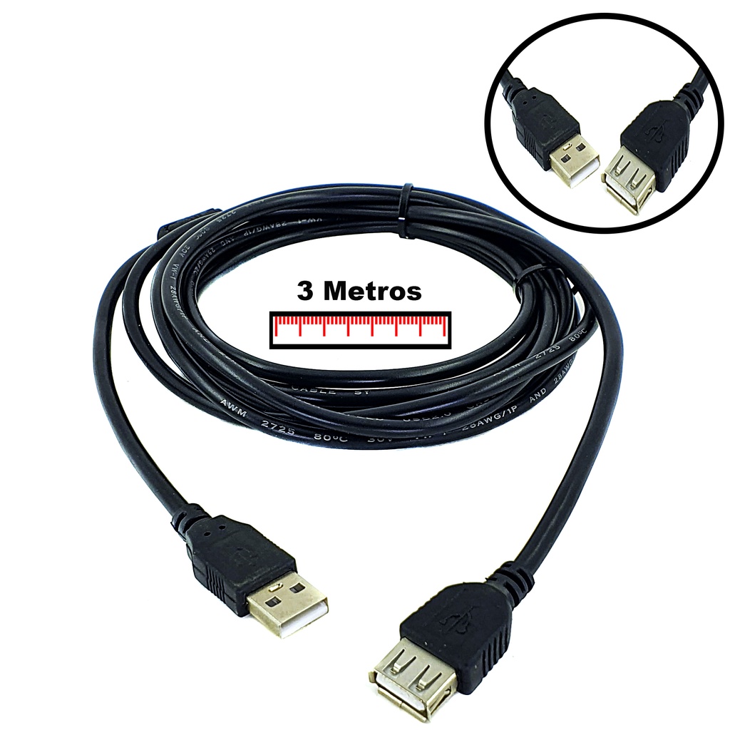 Cabo Extensor Extensao Usb Macho X Usb Femea 20 3 Metros Alta Velocidade Shopee Brasil 0380