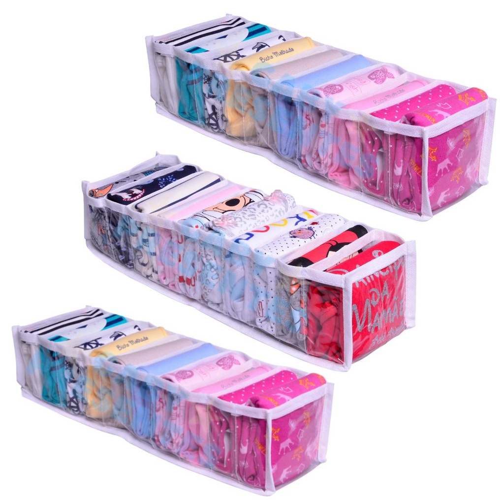 Organizador Roupas Bebês Colmeia Branca Cristal Para Gaveta 40 cm 3 Un