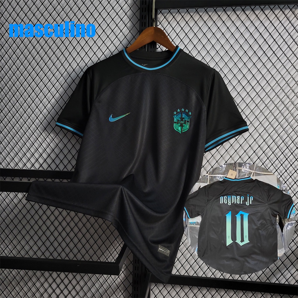 2022 2023 Camisa do Brasil Preto Camisa de Futebol Personalizada Nome  Numero - Corre Que Ta Baratinho