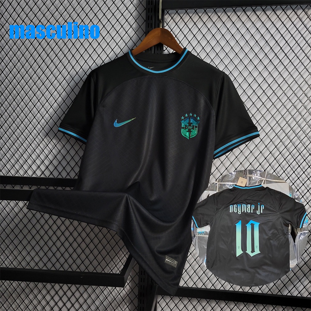 2022 2023 Camisa do Brasil Preto Camisa de Futebol Personalizada Nome Numero