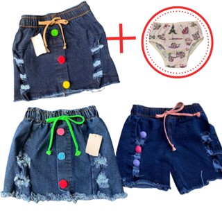 Kit 3 Peças com Duas Sais e Um Shorts jeans feminino Infantil Menina 1 a 5 anos