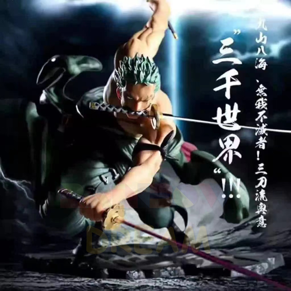 Figura Anime Zoro Roronoa 22 Cm | Statuetta PVC One Piece Con Base E Spade | Modello Da Collezione