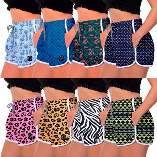 Shorts Feminino Estampada Academia Treino Estampa Onça Mar Zebra Geométrica Flor Floral Florido Full Básico Cores Casual Adulto Tendência Moda Verão Praia Bermuda Feminina