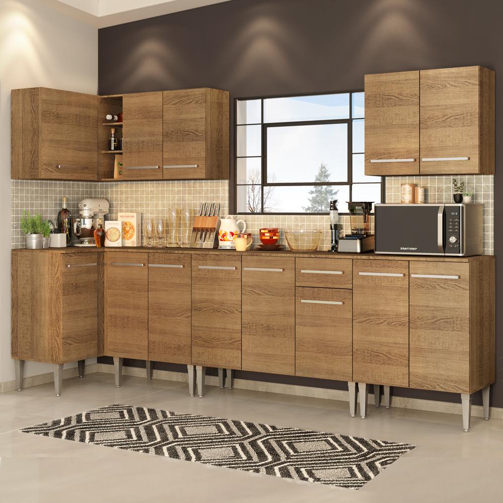 Cozinha Completa de Canto Madesa Emilly Rock com Armário, Balcão e Adega - Rustic em Oferta na Shopee