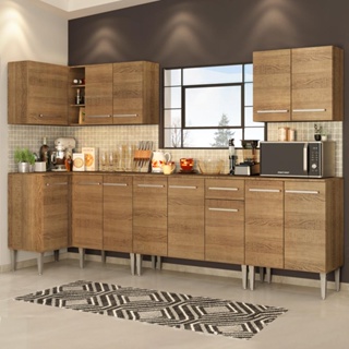 Cozinha Completa de Canto Madesa Emilly Rock com Armário, Balcão e Adega - Rustic em Oferta na Shopee