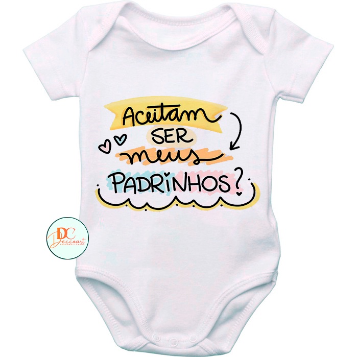 Roupa De Bebê Body Personalizado Aceitam Ser Meus Padrinhos GB0337 em Oferta na Shopee