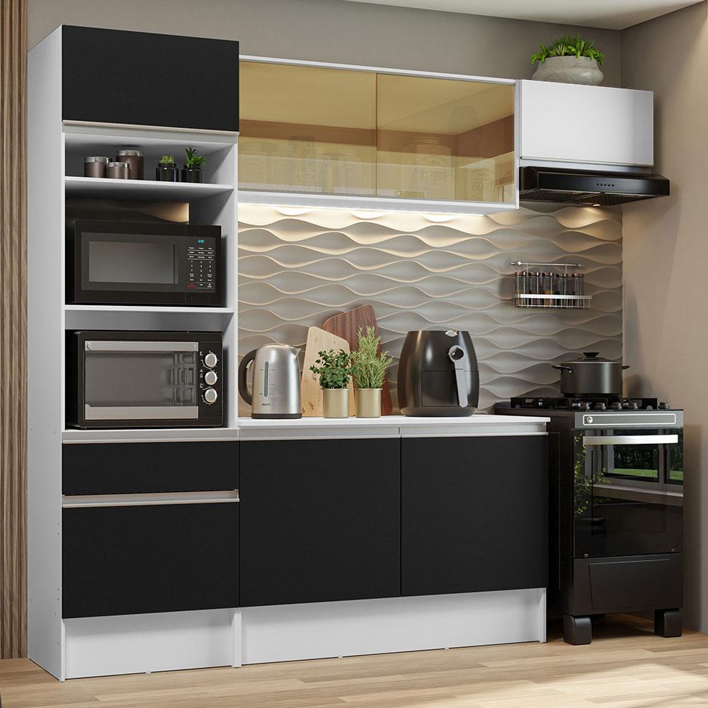 Cozinha Completa Madesa Diamante com Um Balcão, Armário e Tampo - Branco/Preto - Home & Living