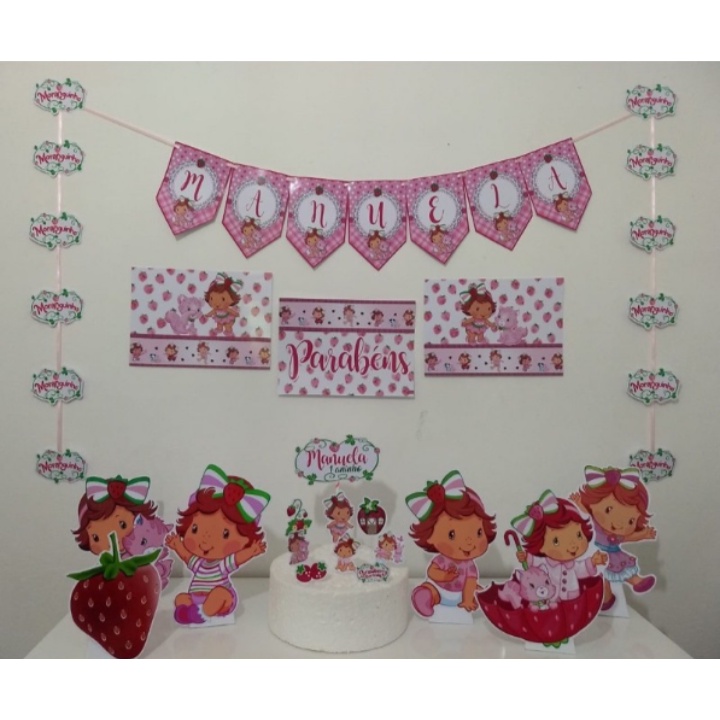 Kit Decoração Personalizada Moranguinho Baby Festa Barata Aniversário/Mesversário