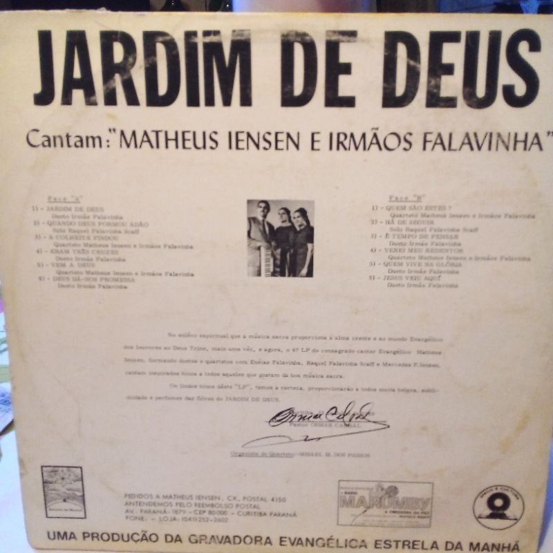 Disco Vinil Mateus Iensen e Irmaos Falavinha Jardin de Deus