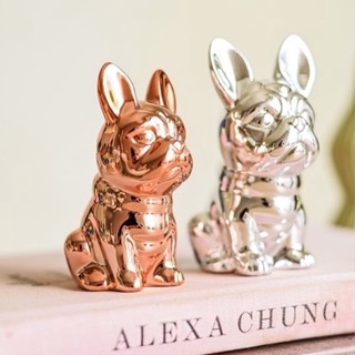 Enfeite Cachorro Bulldog decorativo metalizado porcelana - Unidade