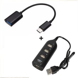Kit Mobilador Hub Usb 4 Portas + Adaptador Usb Otg Tipo C Expansor Usb P/ Teclado