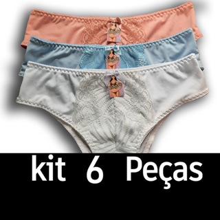 kit 6 Calcinhas Senhora calsola femininas com renda na frente e lateral calçola forro de algodão em Oferta na Shopee