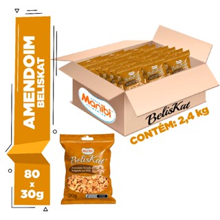 Kit 80x Amendoim Beliskat Salgado Sem Pele 30g - Caixa com 2,4kg