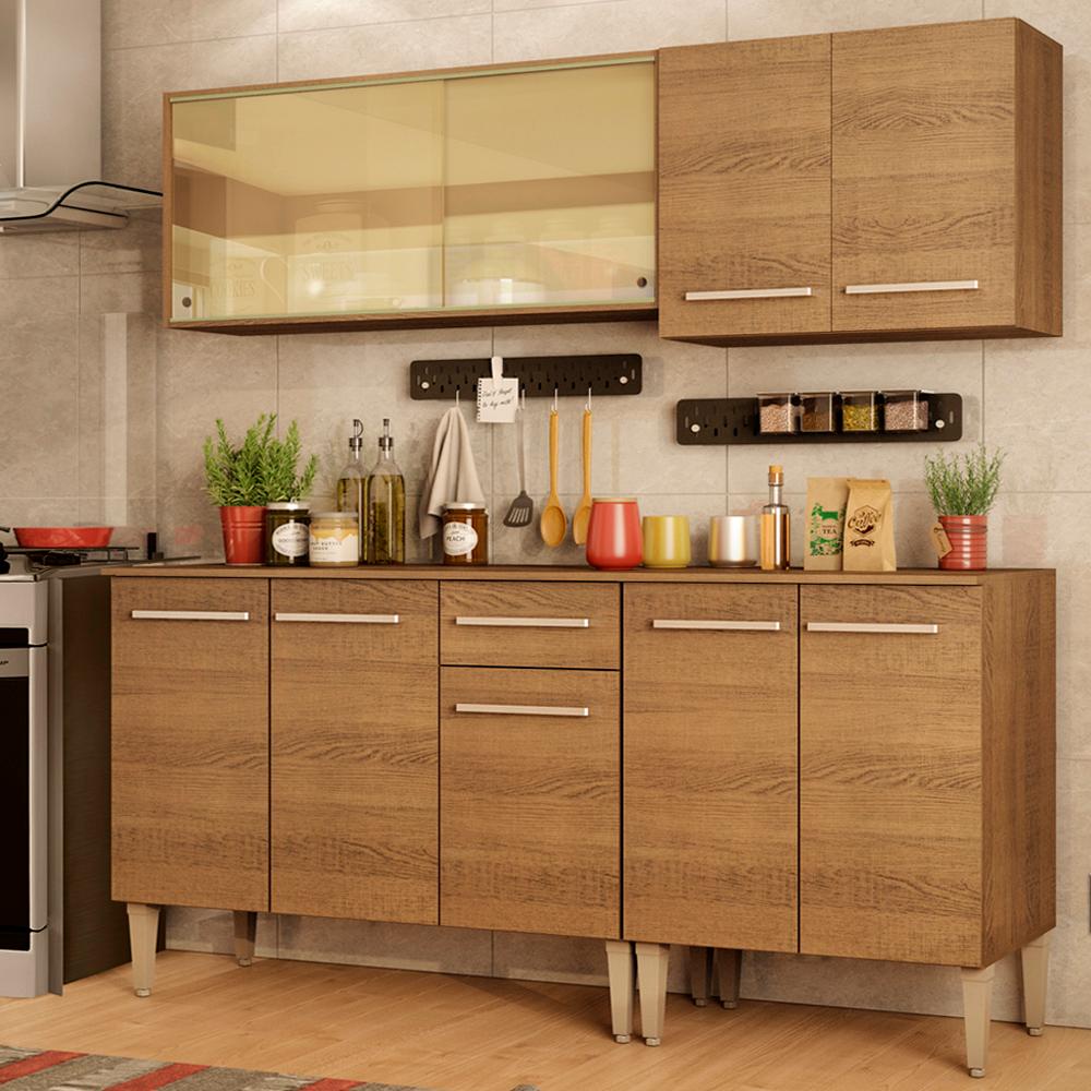 Cozinha Completa Madesa Emilly Drive com Balcão e Armário Aéreo Reflex - Rustic